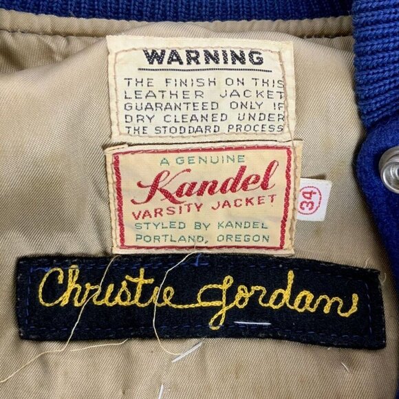 Kandel Varsity Jacket Size 34 Blue Gold Wool Leather Letterman Vintage 1970s - Picture 5 of 7
